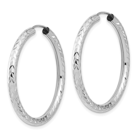 14k White Gold Polished & D/C Endless Hoop Earrings - Picture 4 of 4